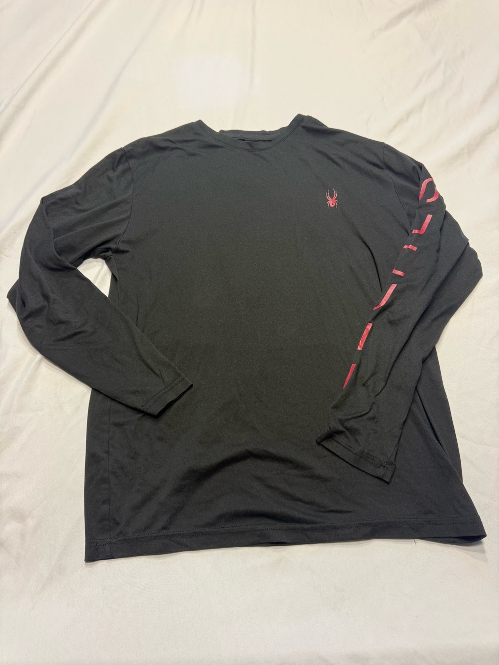 Spyder Black Long-Sleeve Crew with Red Logo and Sleeve Accents